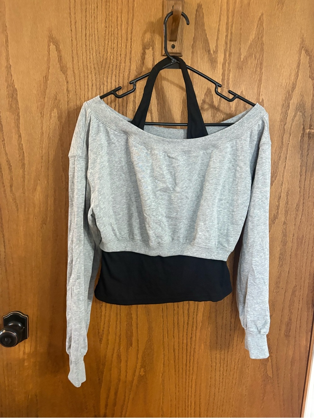Gray and Black Layered Off-Shoulder Women's Top